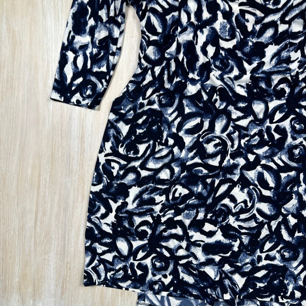 Lauren Ralph Lauren Navy White Abstract Print Ruched 3/4 Sleeve Sheath Dress 16 - Picture 14 of 14